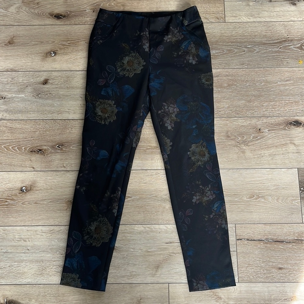 Soft Surroundings Black Floral Ponte Knit Pull On Pants